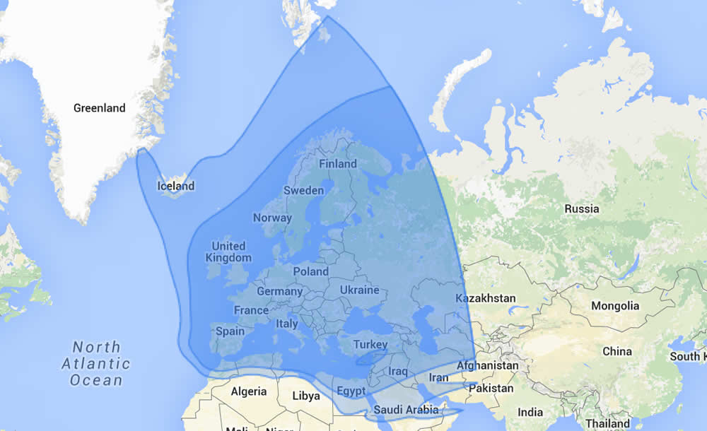 Telstar 12: Europe (15°W)<br><Strong>Ku Band</strong>