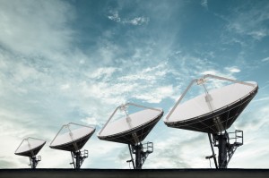 Dishes capturing satellite signals
